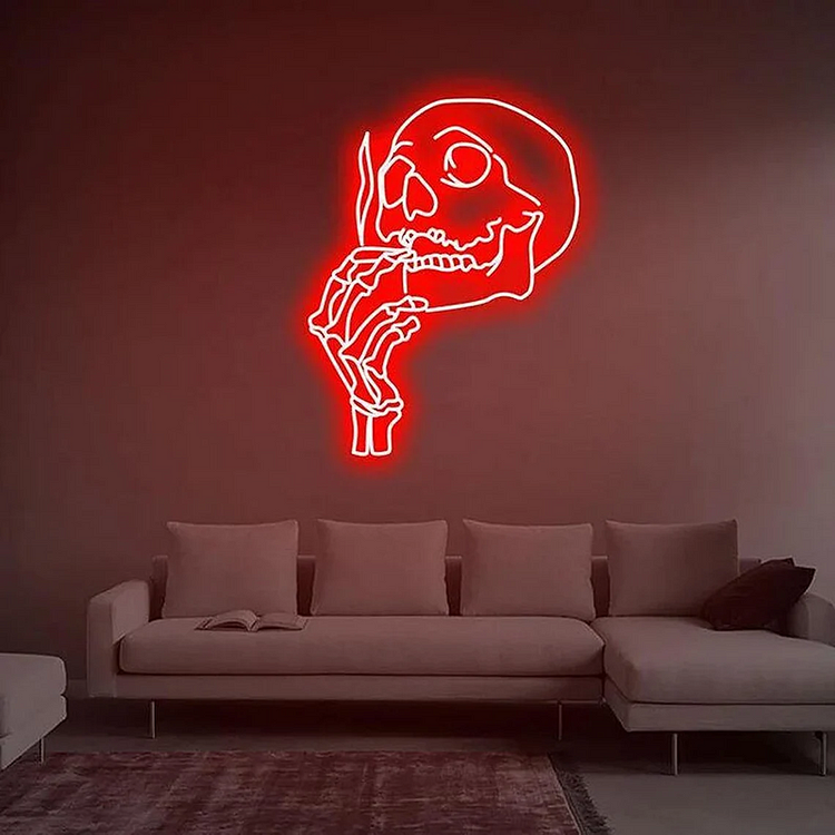 Anime Neon Sign Smoking Skull Head Neon Sign Art Anime Light LED Gaming Lights for Wall Decor Personalized Aesthetic Gifts
