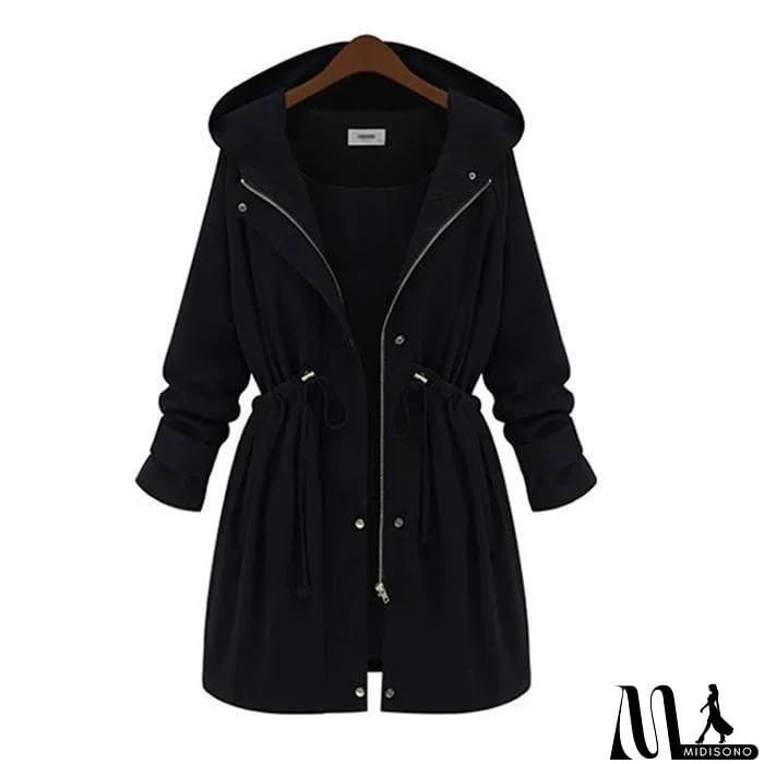 MidiSono - Slim Waist Hooded Coat Casual Outwear