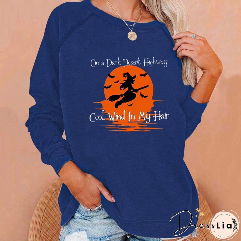 Letter And Halloween Witch Print Long Sleeve Shirt