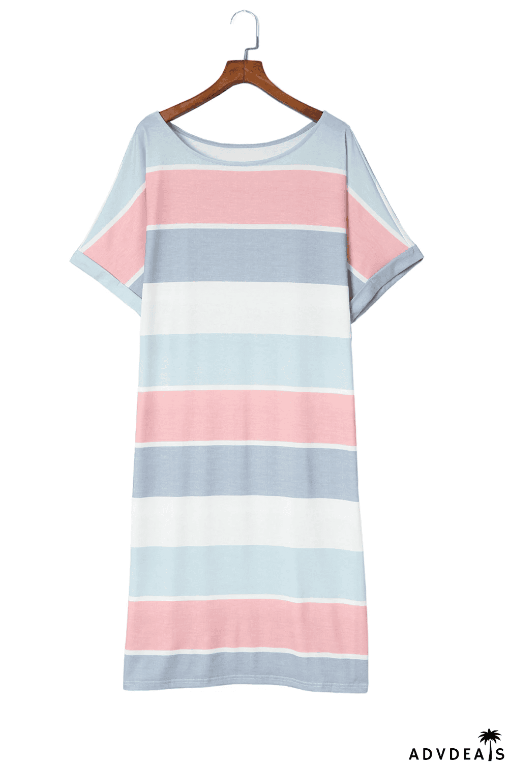 Multicolor Striped Color Block Loose Fit Half Sleeve Maxi Dress