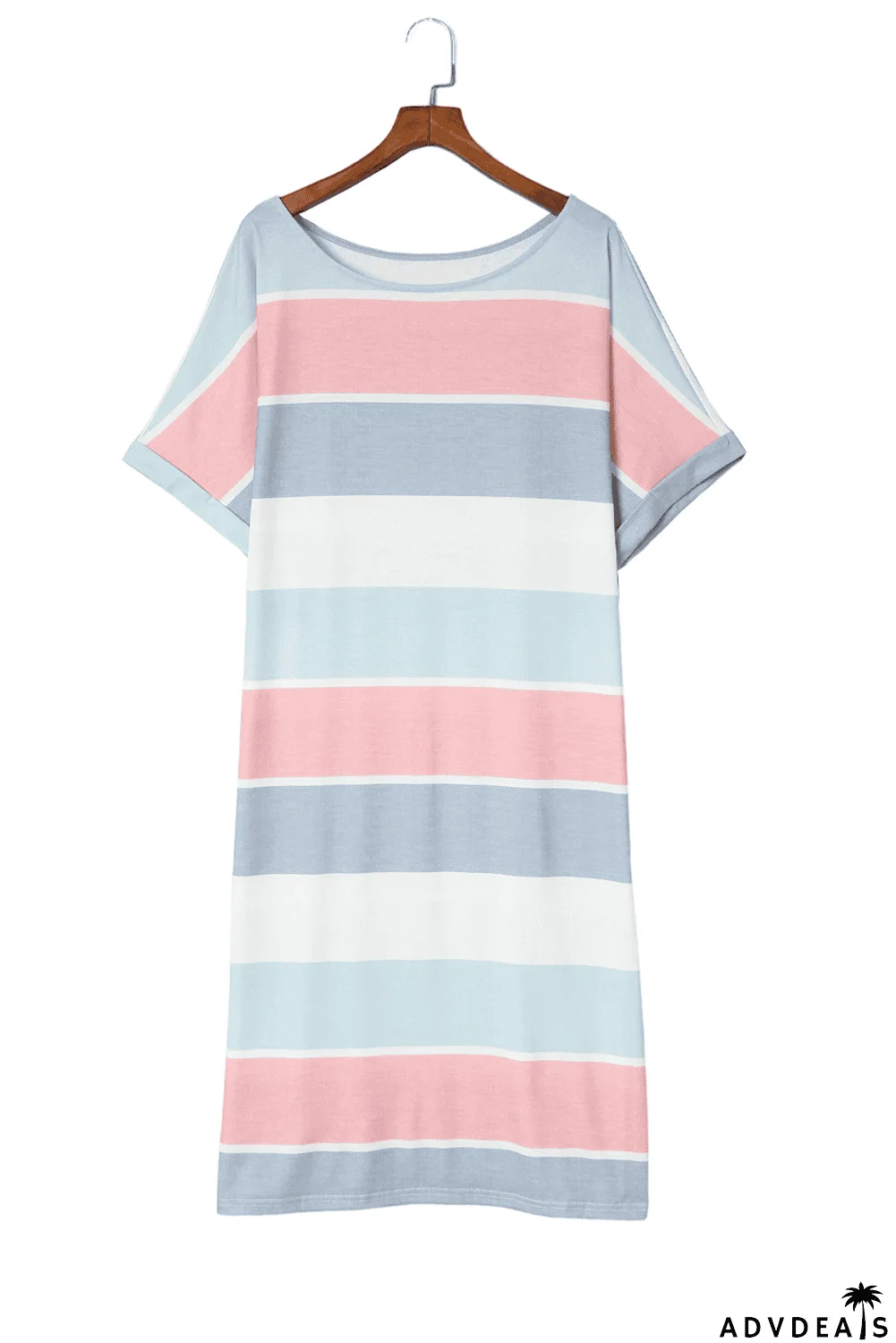 Multicolor Striped Color Block Loose Fit Half Sleeve Maxi Dress