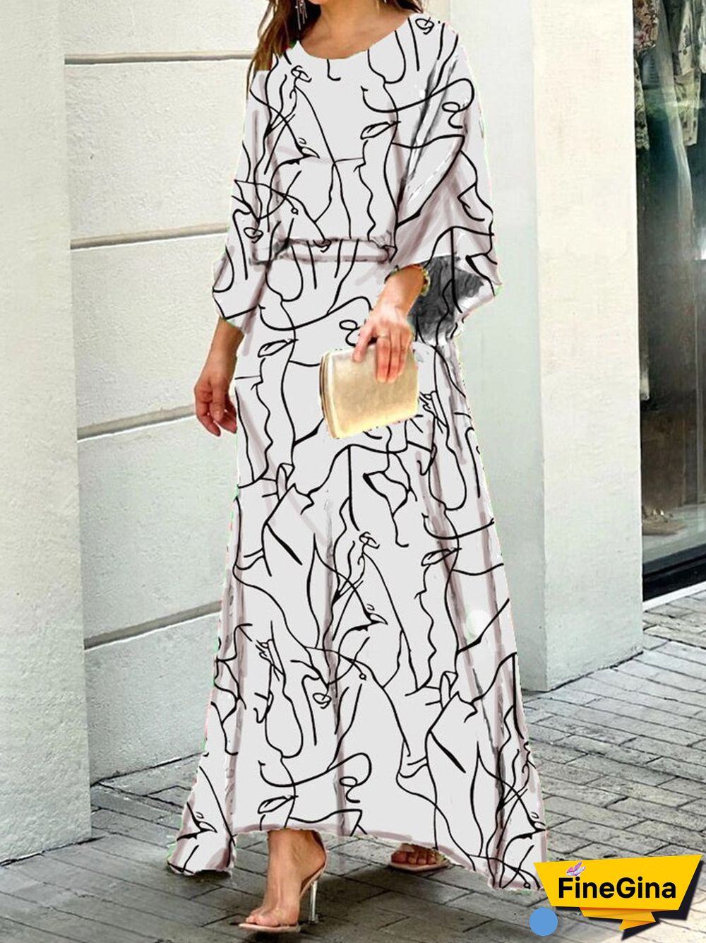 Ladies Spring Fashion Two Piece Sets Retro Long Sleeve O Neck Top + High Waist Long Skirt Suit Feminine Loose Printed Skirt Suit