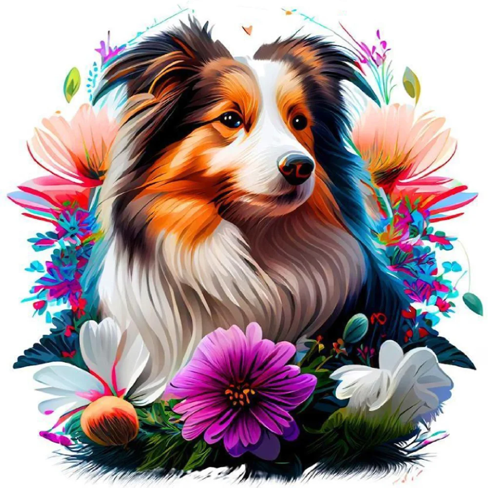 4pcs/Set Diamond Painting - Full Round Drill - Flower Dog(Canvas|30*30cm)