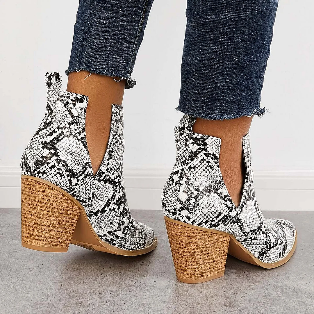 Womens Western Ankle Cowboy Boots Cutout Block Heel Booties