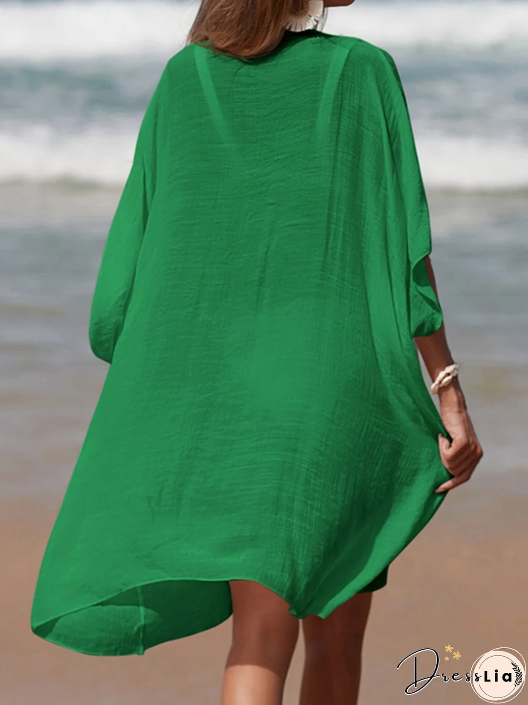 Cutout V-Neck Three-Quarter Sleeve Cover Up