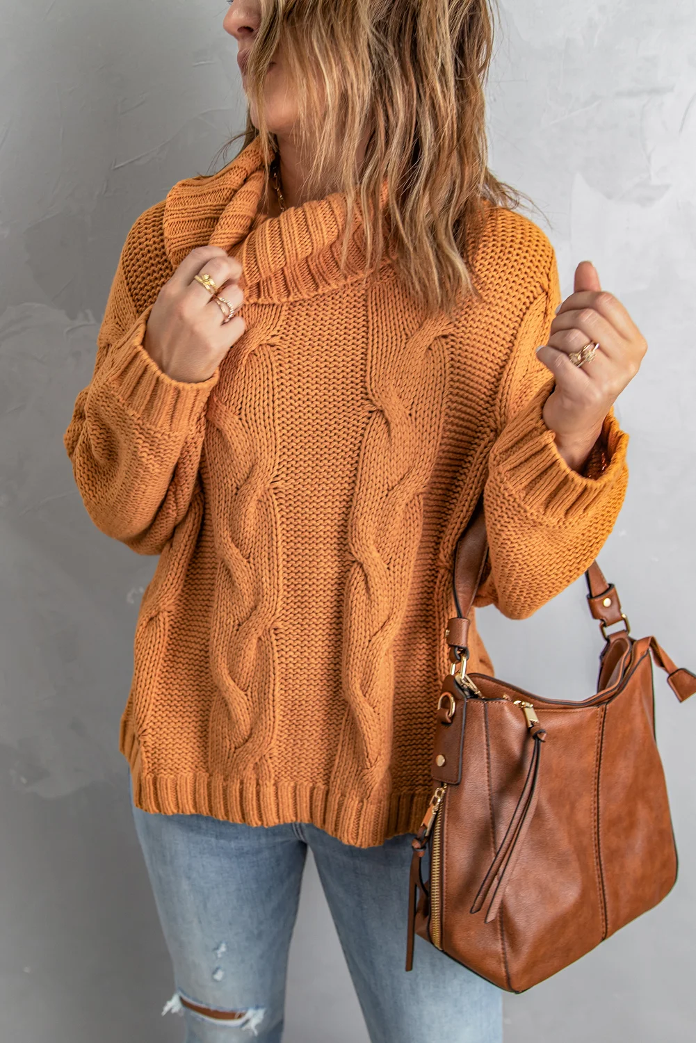 Yellow Cuddle Weather Cable Knit Handmade Turtleneck Sweater | IFYHOME