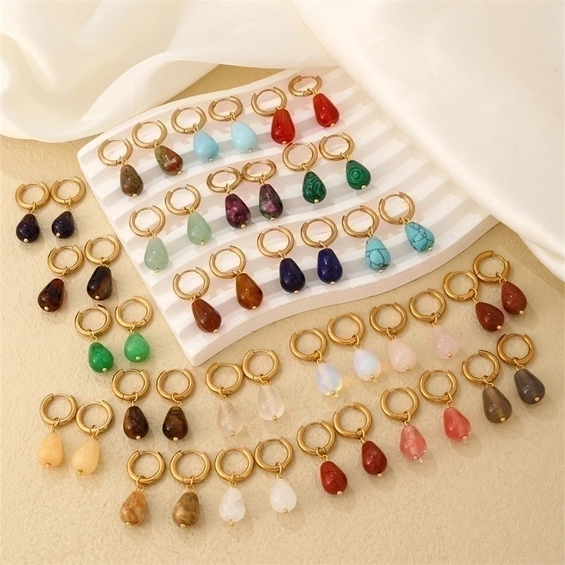 1 Pair Casual Minimalist Water Droplets Plating 304 Stainless Steel Natural Stone K Gold Plated Drop Earrings