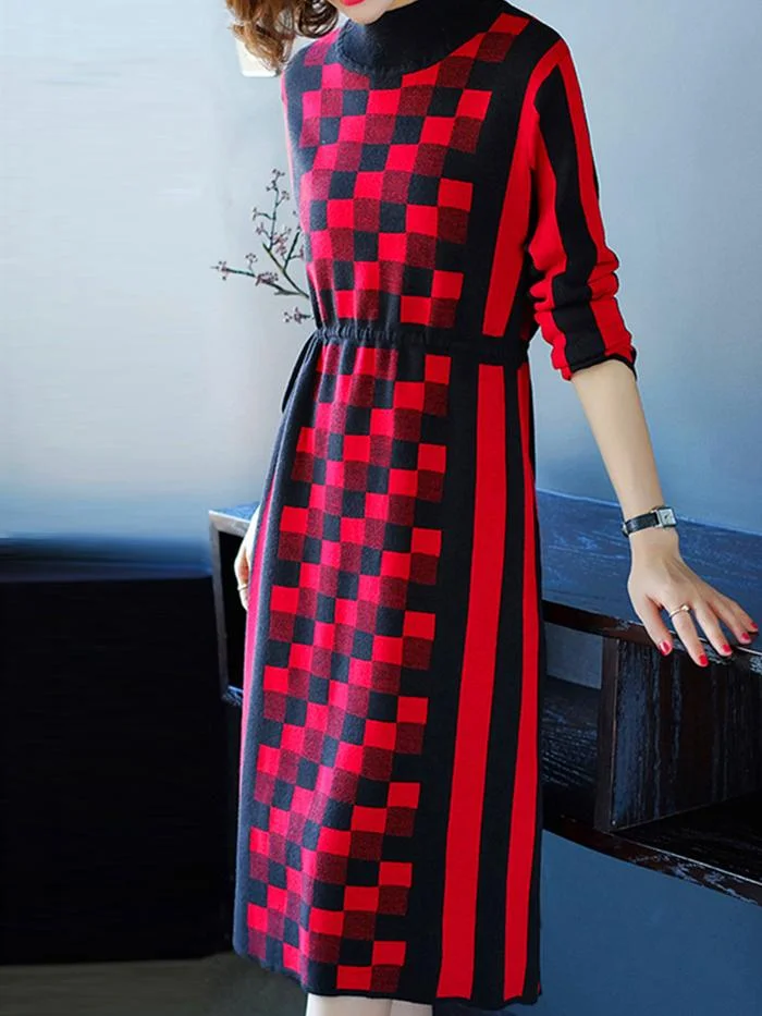 Fashion Knitted Mid-length Sweater Dress