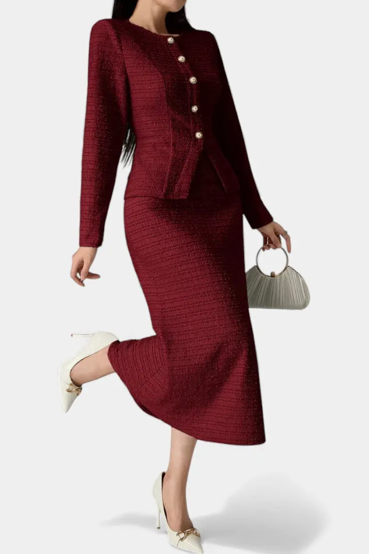 Structured Tweed Jacket and Skirt Set