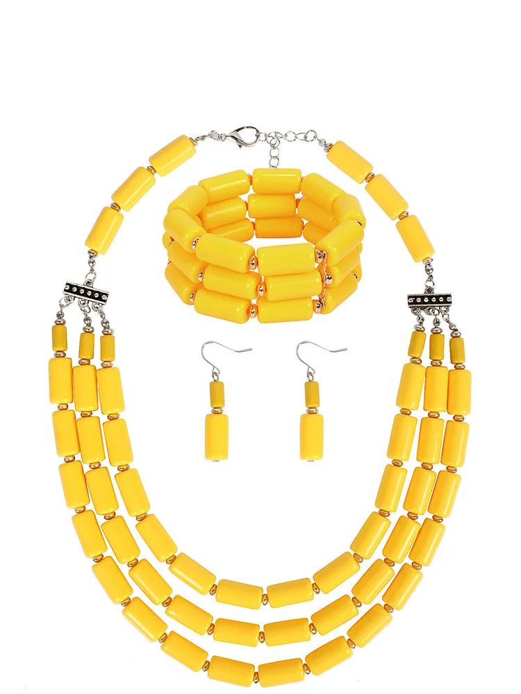 Three-piece Set Multi-layer Bead Weaving Necklace+Bracelet+Earrings