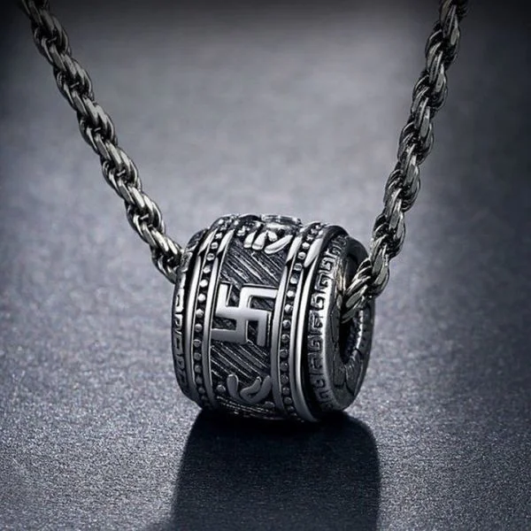 Sterling Silver Buddhist Mantra Transfer Bead Pendant Necklace