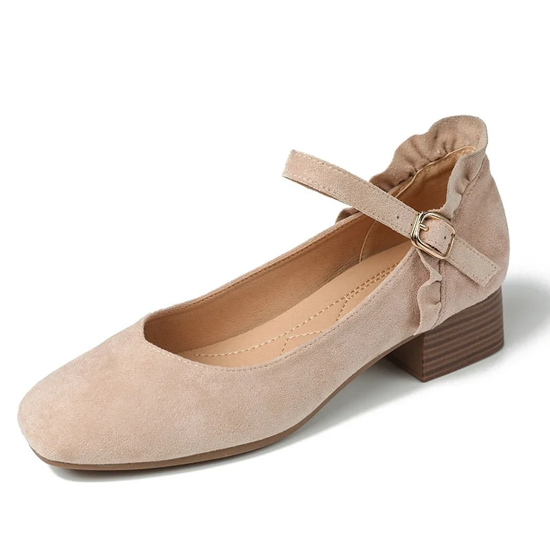 Elegant Ladies Pumps Flock Mary Jane Style High Heel Casual Shoes Female Slip-on Comfortable Pink Office Women Pumps