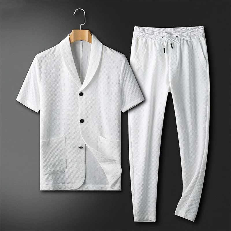 Men's White Casual Fashion Two Piece Set