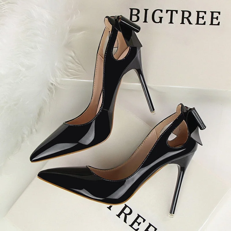 BIGTREE Shoes Patent Leather Women Heels Pointed Toe Woman Pumps Sexy High Heels 2022 Hot Bow-Knot Pumps Women Stiletto Ladies