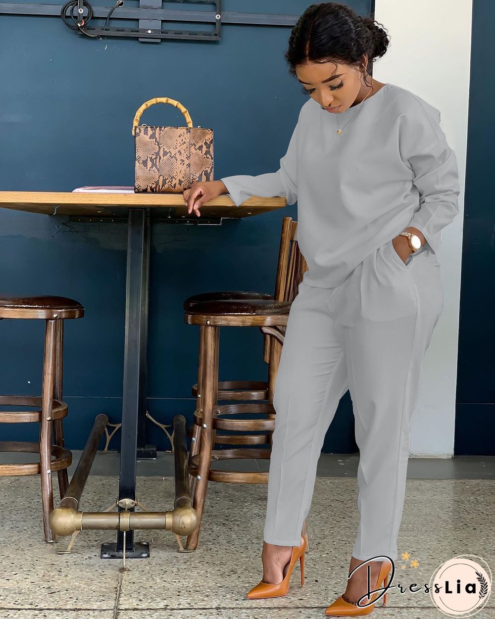 Long Sleeves T shirt Sportswear Two Piece Pants Set