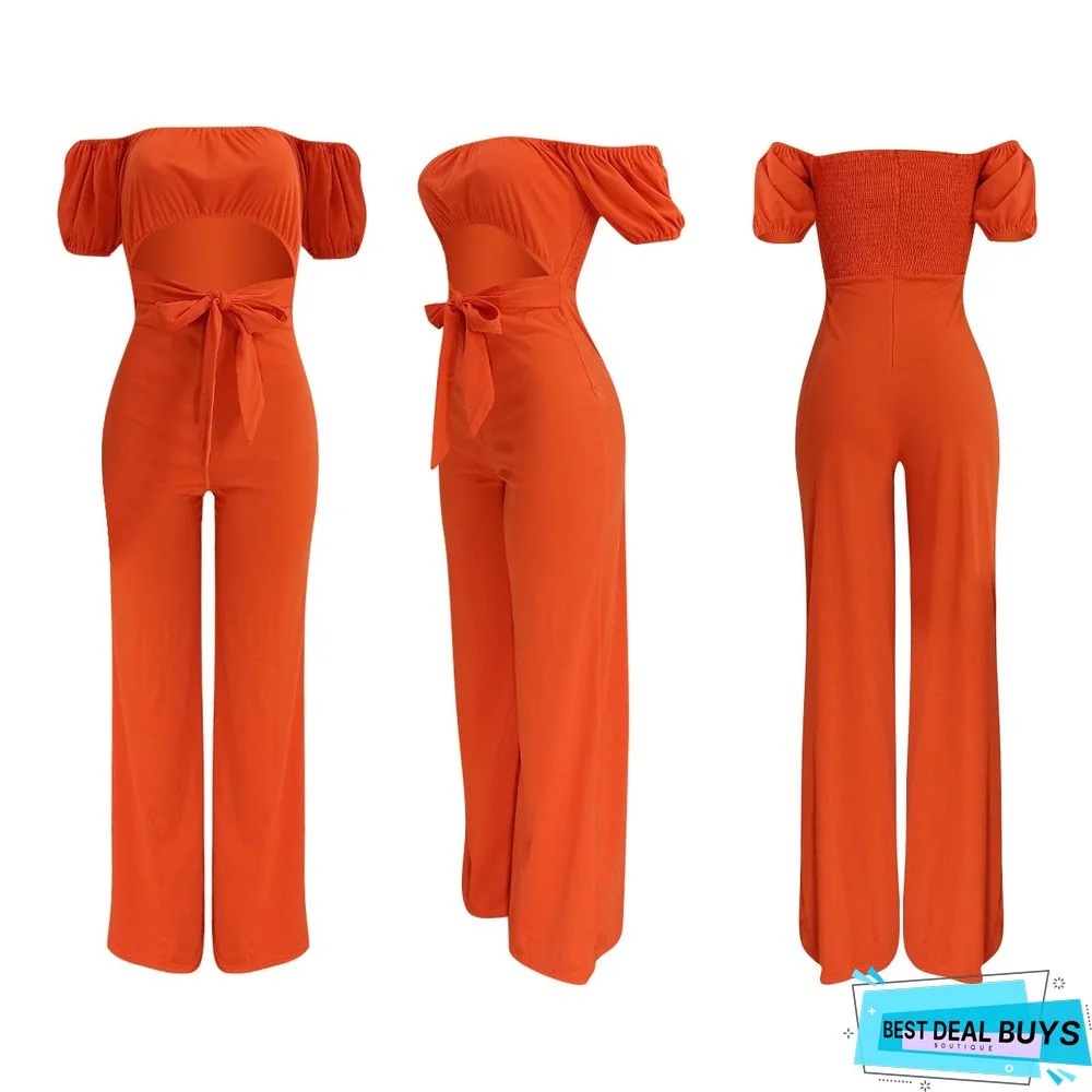 Solid Color Backless Shoulder One-piece Casual Wide-leg Pants