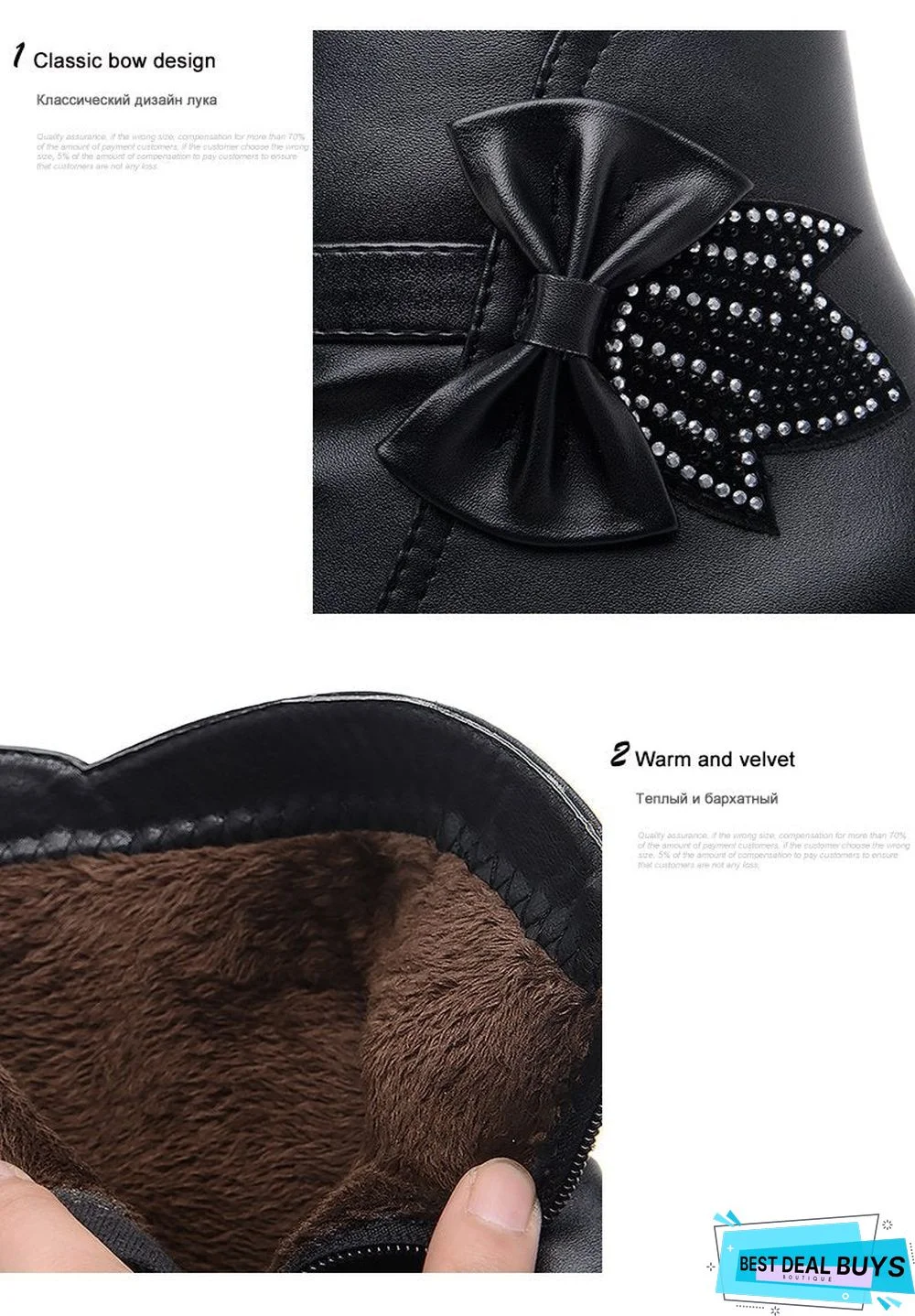 Women Butterfly-Knot Shoes Winter Boots Short Plush Fashion Zip Ankle Boots