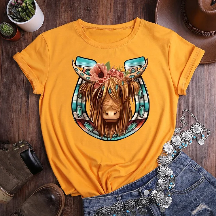 western cattle Round Neck T-shirt-0020758