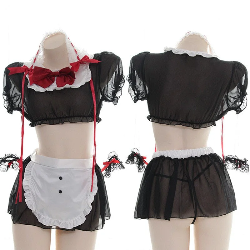 Chiffon Bow Black Maid Uniform Suit BE1112