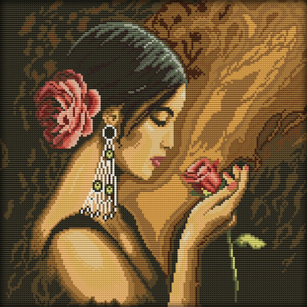 

Rose Girl - 14CT Stamped Cross Stitch - 36*36CM, 501 Original