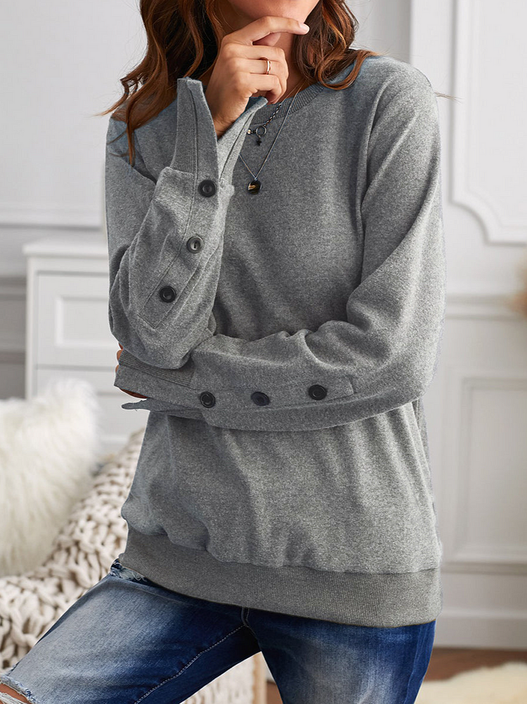 Casual Plain Crew Neck Sweatshirts