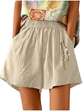 Women's Shorts Solid Color Chinos Fashion Basic Short Medium Waist Plain Pocket Elastic Waist Comfort Outdoor Micro-elastic Vacation Street Causal Army Green Black White Blue Summer Regular Fit