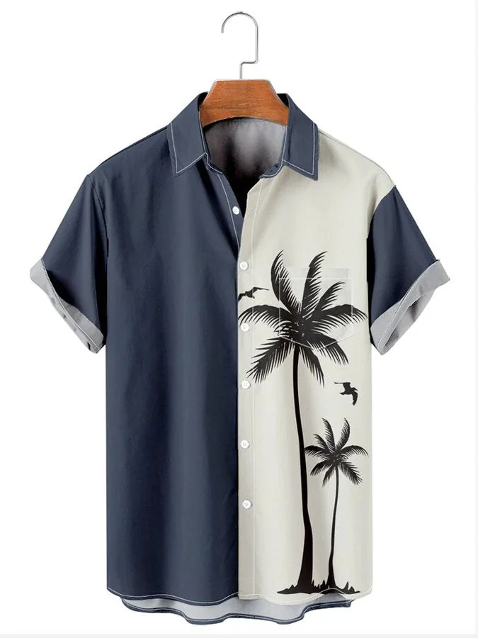 Men's Simple Coconut Patchwork Print Short Sleeve Hawaiian Shirt