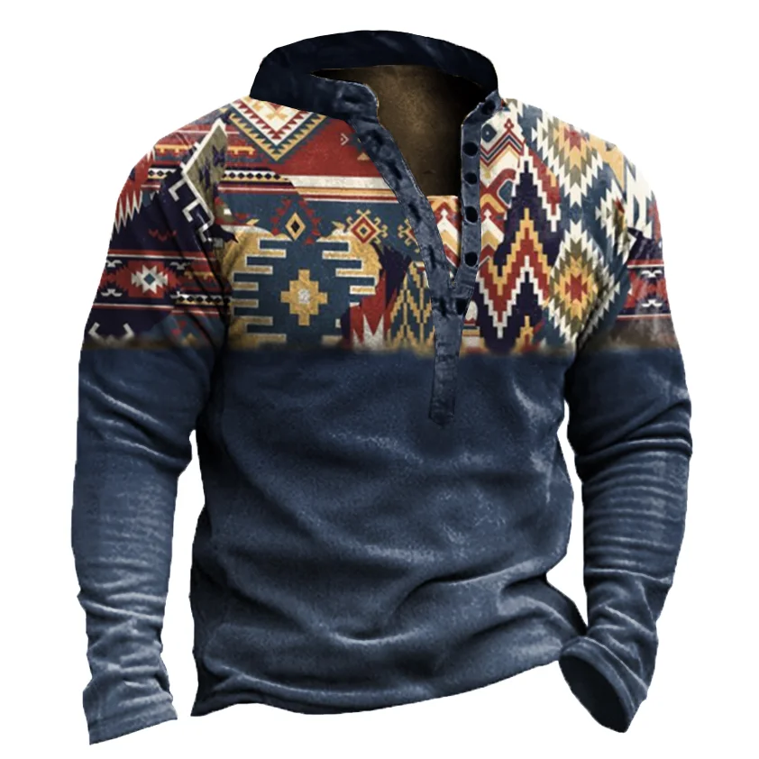 Men's Outdoor Ethnic Pattern Stitching Tooling Tactical Sweatshirt
