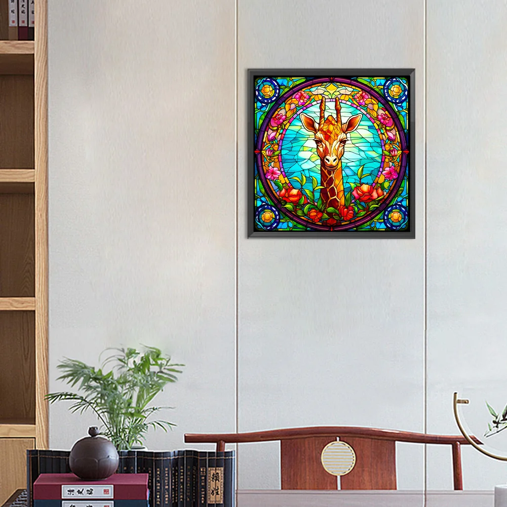 Diamond Painting - Full Round Drill - Stained Glass Giraffe(Canvas|30*30cm)