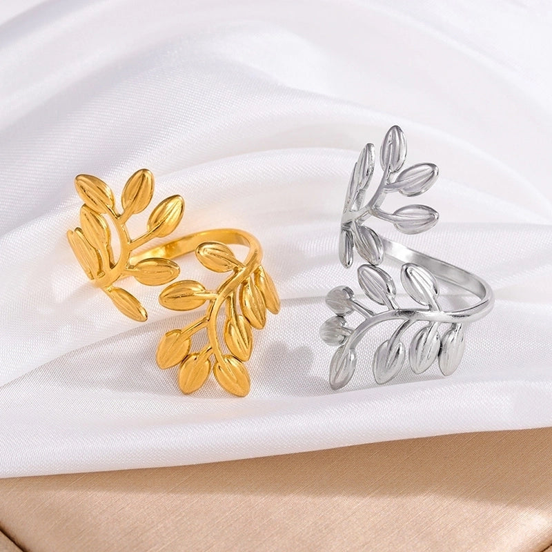 Minimalist Leaves 304 Stainless Steel Open Rings