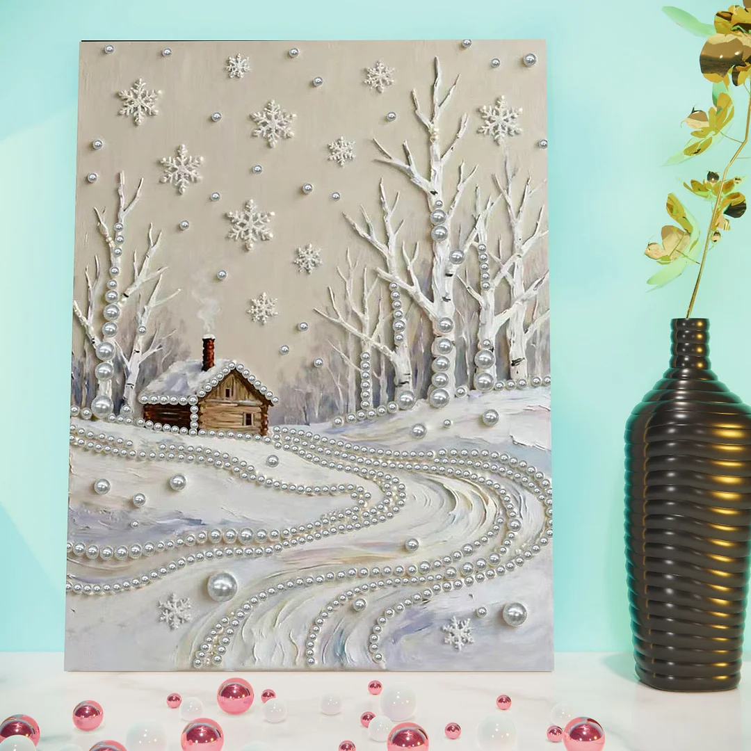 Snowy Field DIY Pearl Diamond Art Kits for Adults Home Decor With Frame 30x40cm