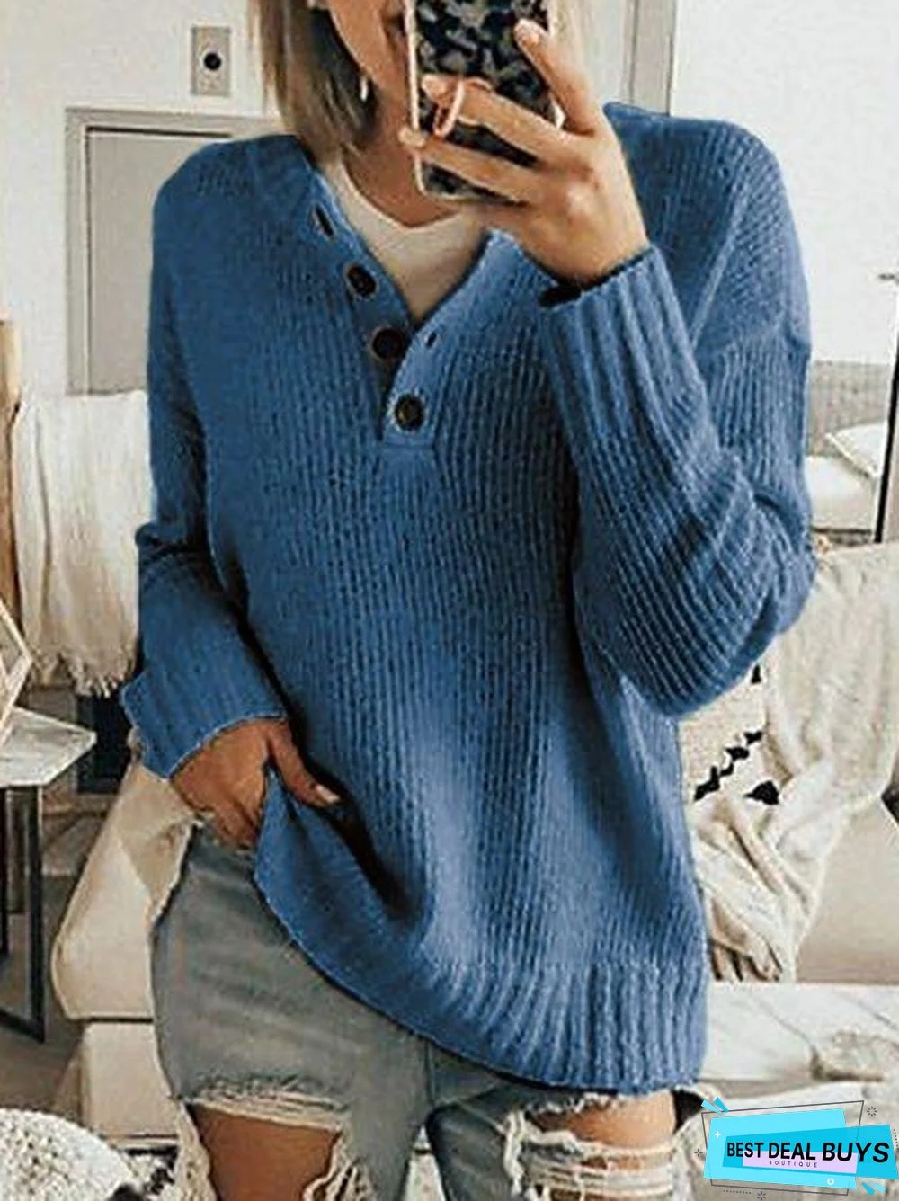 Beige Long Sleeve Casual Sweater