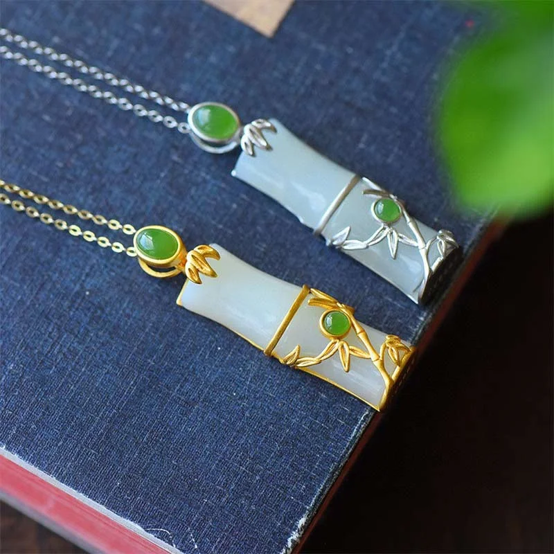 White Jade Cyan Jade Bamboo Protection Necklace Pendant