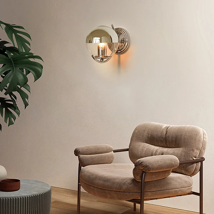 Chrome Glass Globe-shaped Wall Sconce Bedroom Lighting Vjlight