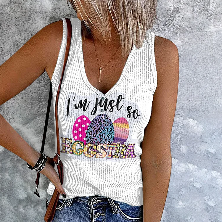 Easter Egg Print Casual Tank Top
