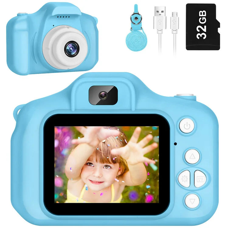 Kids Camera 1080p HD Digital Video Camera for Kids 32gb Sd Card Mini Rechargeable Toddler Toys Christmas Birthday Festival Gifts for for 3-12 Years Kids