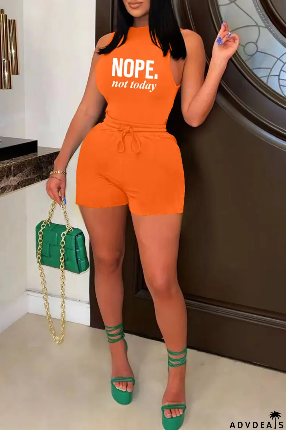 Black Casual Letter Print Basic O Neck Sleeveless Two Pieces