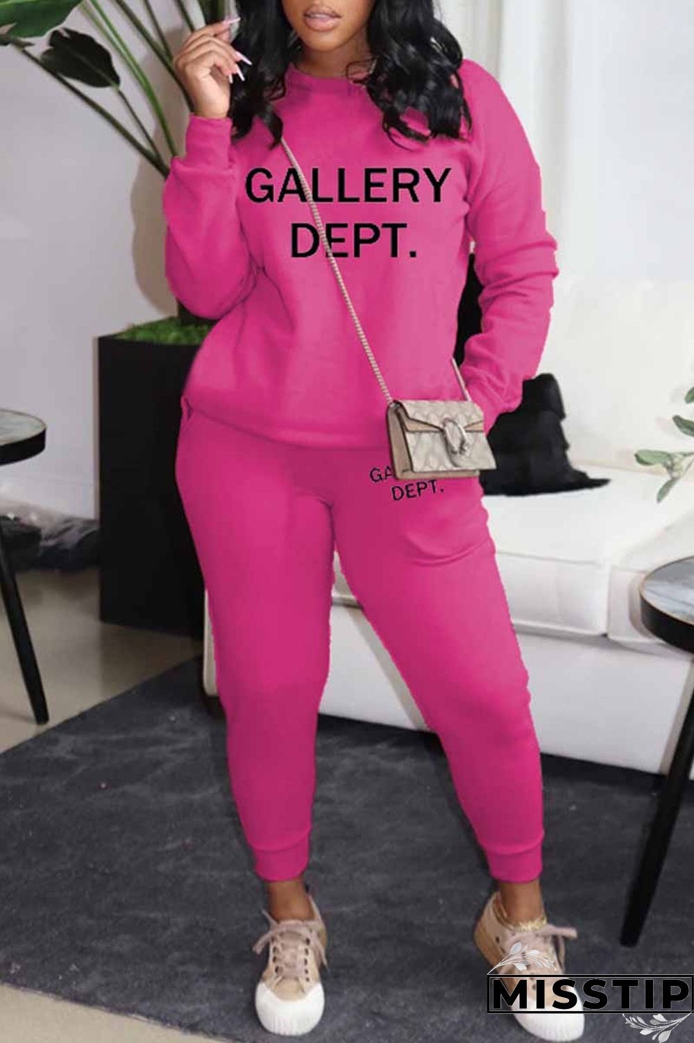 Black Casual Print Letter O Neck Long Sleeve Two Pieces