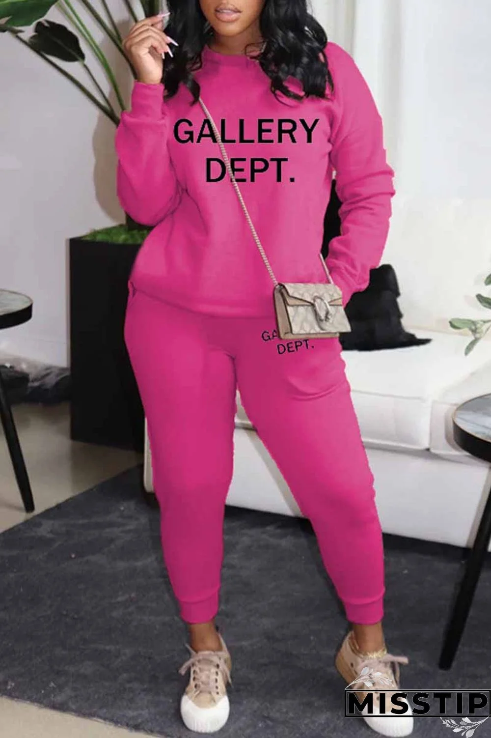 Black Casual Print Letter O Neck Long Sleeve Two Pieces