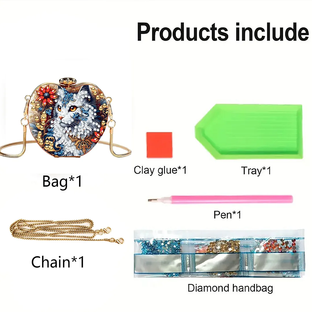 Cats C DIY Acrylic Love Diamond Art Painting Card Case Wallet with Chain Small Diamond Painting Crossbody Bag for Adults Women Girls Gift