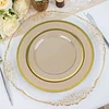 10 Pack | 10" Regal Taupe and Gold Round Plastic Dinner Plates