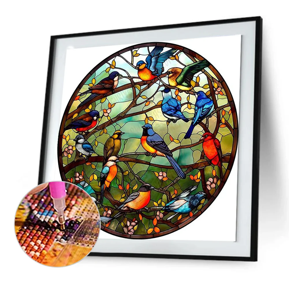 Diamond Painting - Full Round Drill - Stained Glass Bird(Canvas|30*30cm)
