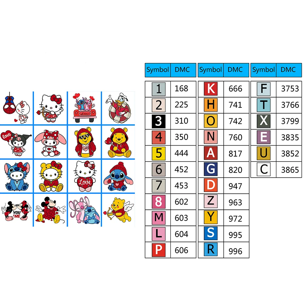 16pcs Cartoon DIY Mini Partial Round Diamond Painting for Table Decor No Frame(15*15cm)