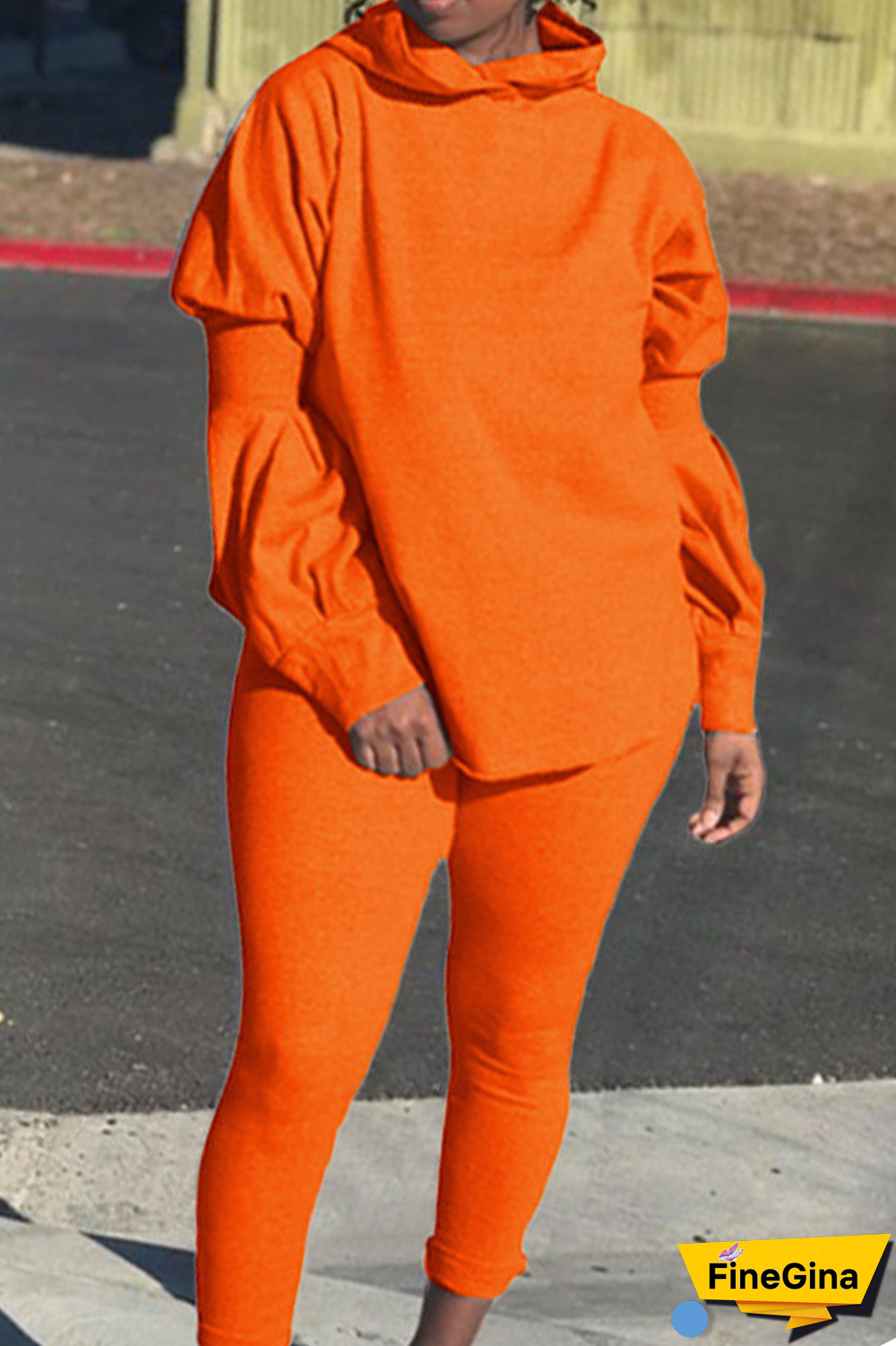 Pink Street Solid Patchwork Hooded Collar Long Sleeve Two Pieces