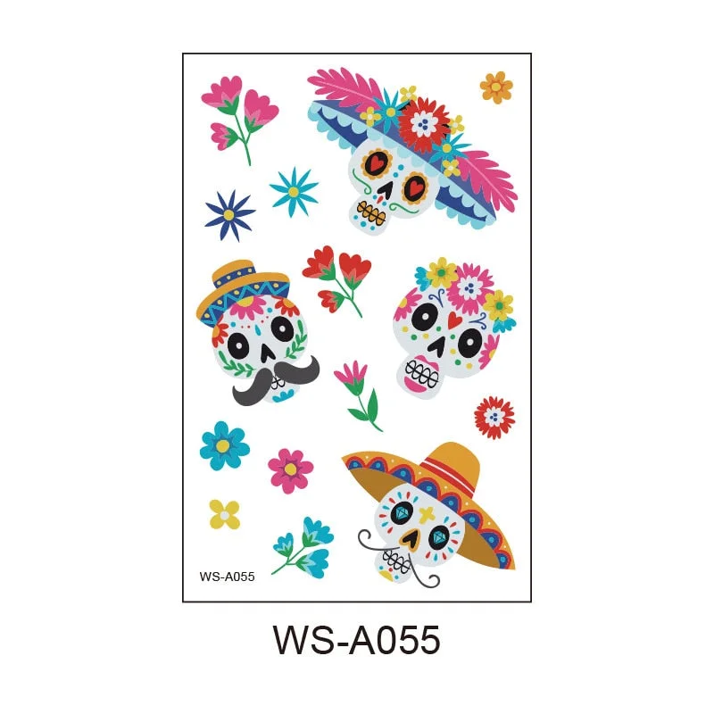 Day of the Dead Tattoo Sticker Skull Day Day of the Dead Children's Masquerade Horror Party Tattoo Sticker