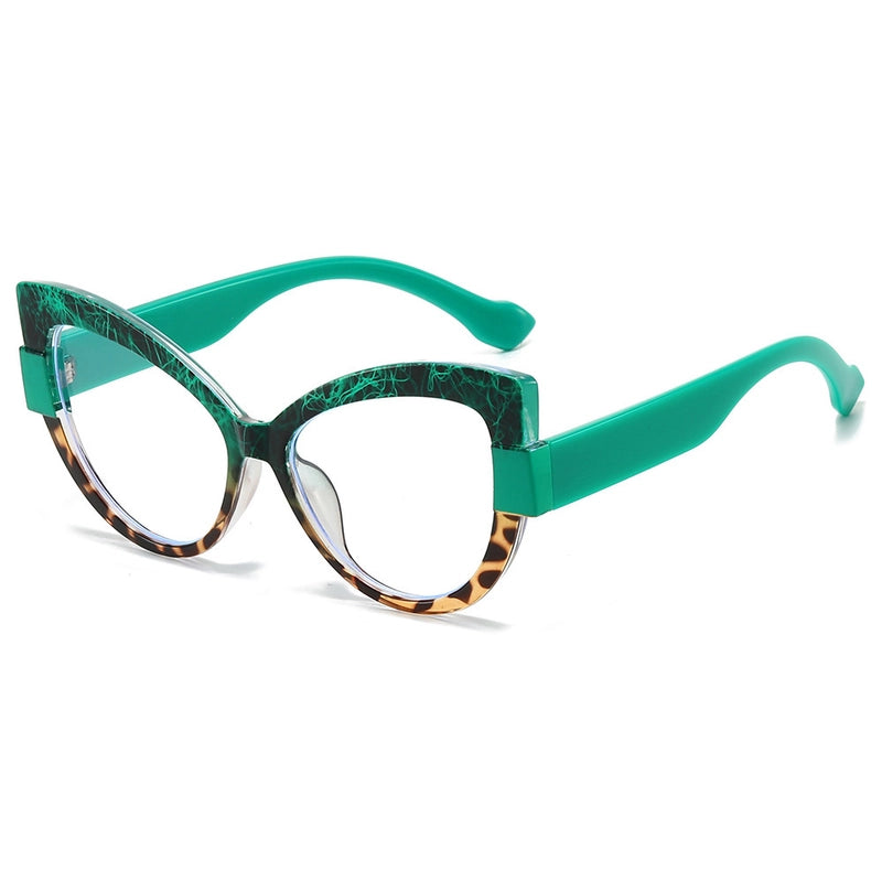 New Fashion Color Contrast Cat’s Eye Plain Glasses Personality Simple Casual Plain Face Anti-Blue Light Spectacle Frame