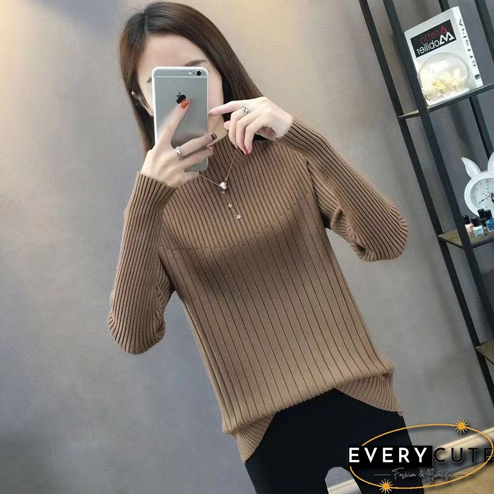 Fashion Mock Neck Harajuku Knitted Sweater Women Autumn Slim Solid Long Sleeve Top Korean Female Y2k Clothes New Pullovers
