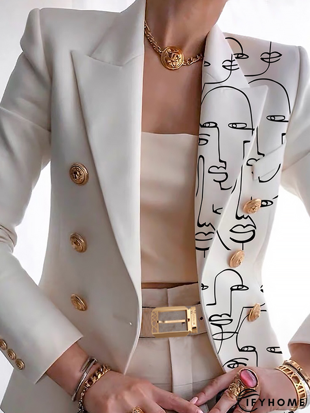 Autumn Commuting Long sleeve Lapel Collar Abstract Loose Blazer | IFYHOME