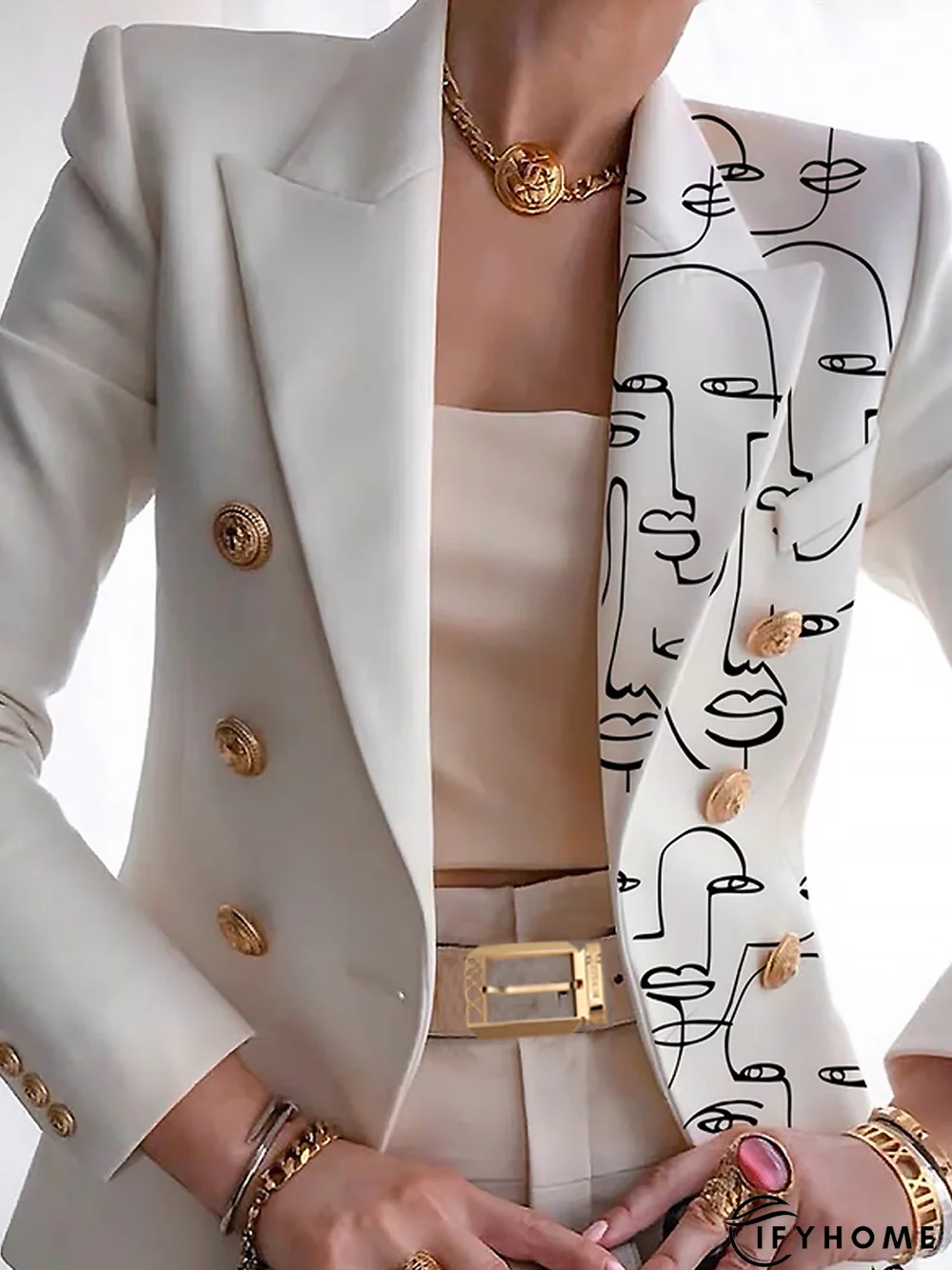 Autumn Commuting Long sleeve Lapel Collar Abstract Loose Blazer | IFYHOME