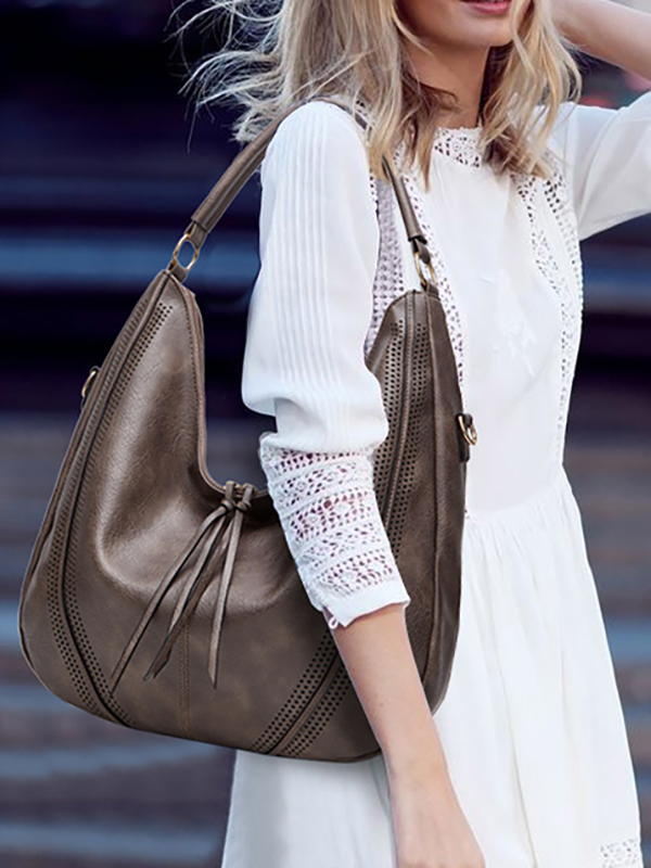 Zipper Pockets 2 Pcs Handbags LIGHT GRAY-One_size